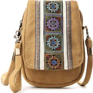 Embroidery Canvas Crossbody Bag Cell phone Pouch Coin Purse for Women